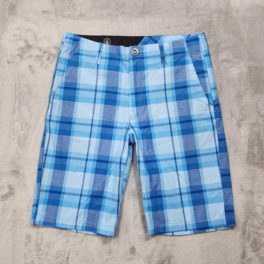 Volcom Shorts Mens 29 Blue Plaid Faceted Plaidster Chino Casual Summer Skatewear